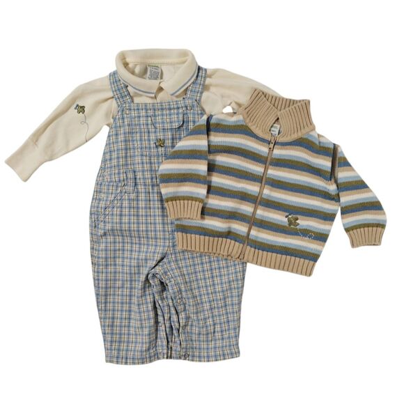 Vintage Gymboree Airplane Cardigan Overalls Set 3 - 6 M Baby Boys Flyer Aviator - Picture 1 of 16